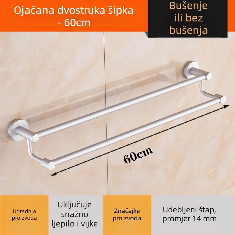 Zidni držač ručnika od aluminijske legure Space Aluminum, jednopolski ili dvopolni, 1 sloj, stil lagan luksuz, nosivost 15 kg