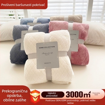 Koralna pliš deka 200 x 230 cm, bijela, geometrijski uzorak, 280 g/m², proljeće-jesen, dvostruki šav