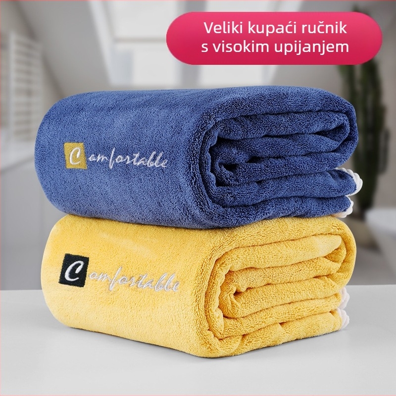 Double Girl Vezeni Debeli Koral Fleece Ručnik Za Kupanje, S Rubnim Šavom, Upijajući, Za Kućnu Upotrebu, 120–140 g, Prilagodljivo Obrađivanje