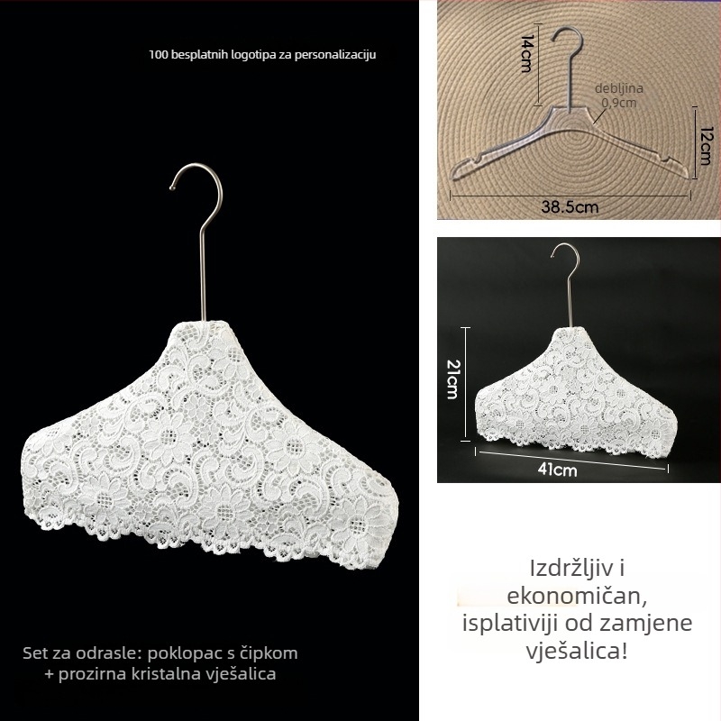 Pokrov za vješalice od platna: protuklizni pokrov od lana i čipke, pamuk, 10 kom, pogodna za vješalice za odjeću, stalke za hlače i stalke za kravate