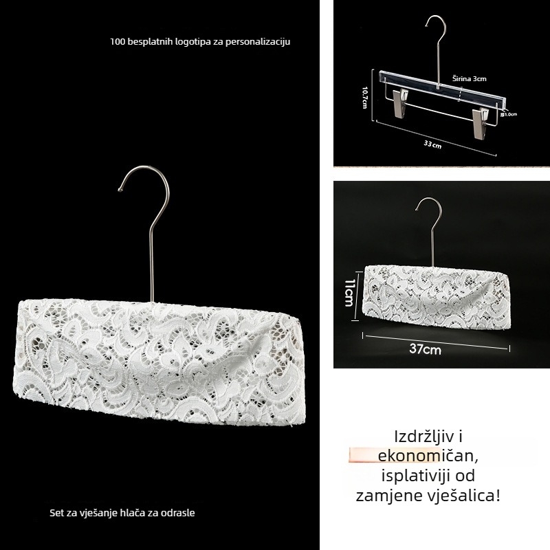Pokrov za vješalice od platna: protuklizni pokrov od lana i čipke, pamuk, 10 kom, pogodna za vješalice za odjeću, stalke za hlače i stalke za kravate