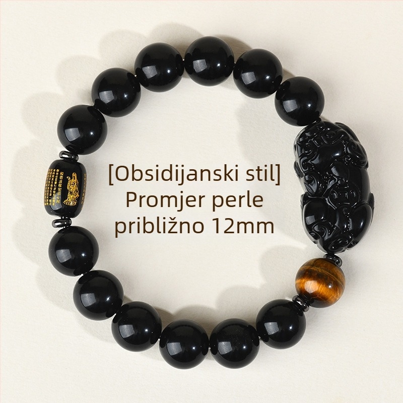 Narukvica od obsidijana za parove, ručna izrada, brend Hanjie, stil za parove i etnički, oblik životinjskog zodijaka