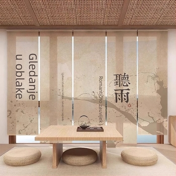 Goblen zavjesa za čajnu sobu, novi kineski stil, poluprozirna poliester tkanina, biljni uzorak, pravokutni oblik, digitalni termotransfer