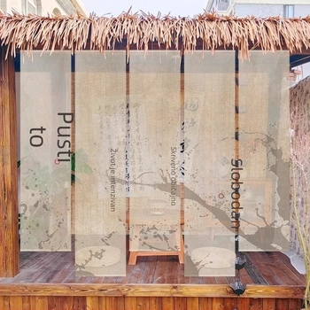 Goblen zavjesa za čajnu sobu, novi kineski stil, poluprozirna poliester tkanina, biljni uzorak, pravokutni oblik, digitalni termotransfer