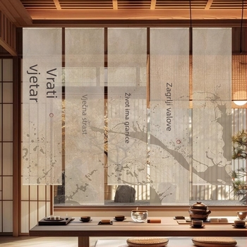 Goblen zavjesa za čajnu sobu, novi kineski stil, poluprozirna poliester tkanina, biljni uzorak, pravokutni oblik, digitalni termotransfer