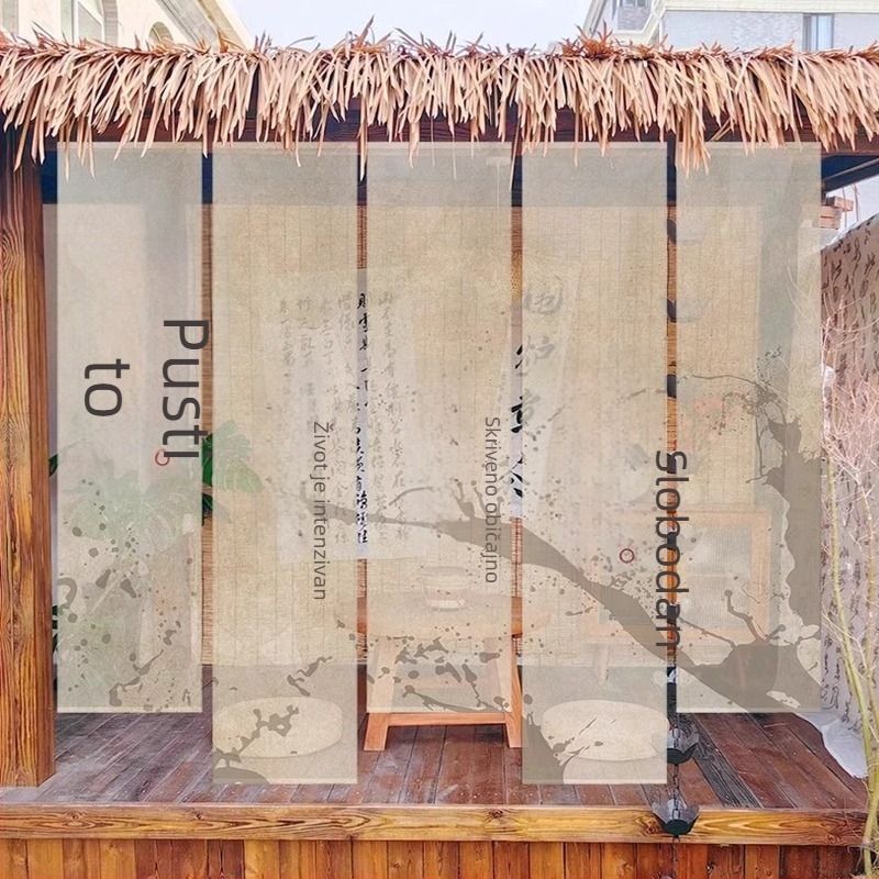 Goblen zavjesa za čajnu sobu, novi kineski stil, poluprozirna poliester tkanina, biljni uzorak, pravokutni oblik, digitalni termotransfer