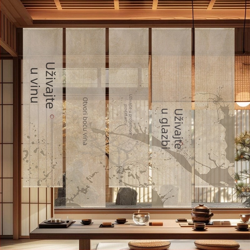 Goblen zavjesa za čajnu sobu, novi kineski stil, poluprozirna poliester tkanina, biljni uzorak, pravokutni oblik, digitalni termotransfer