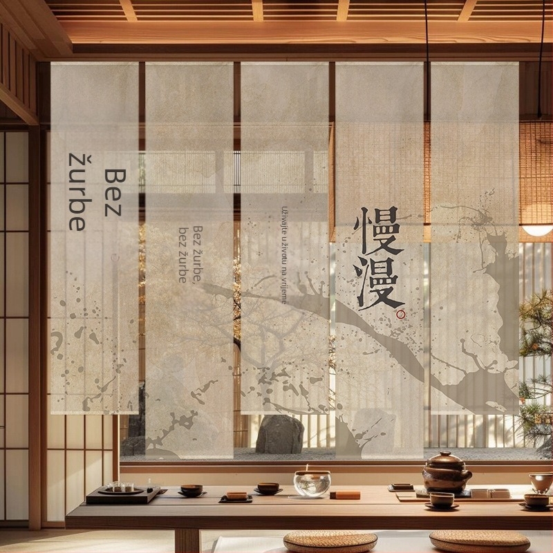Goblen zavjesa za čajnu sobu, novi kineski stil, poluprozirna poliester tkanina, biljni uzorak, pravokutni oblik, digitalni termotransfer