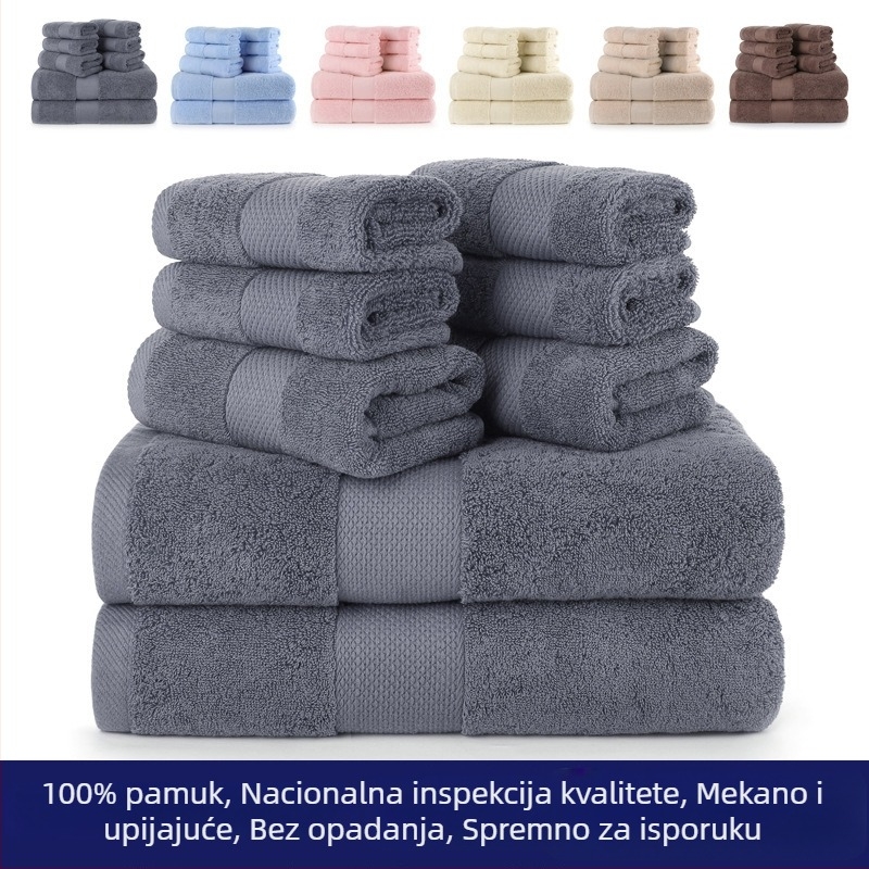 Set ručnika za tijelo i za lice od 100% pamuka, niska opadljivost, 32s pređa, šavovi, težina 120–140 g, mogućnost loga