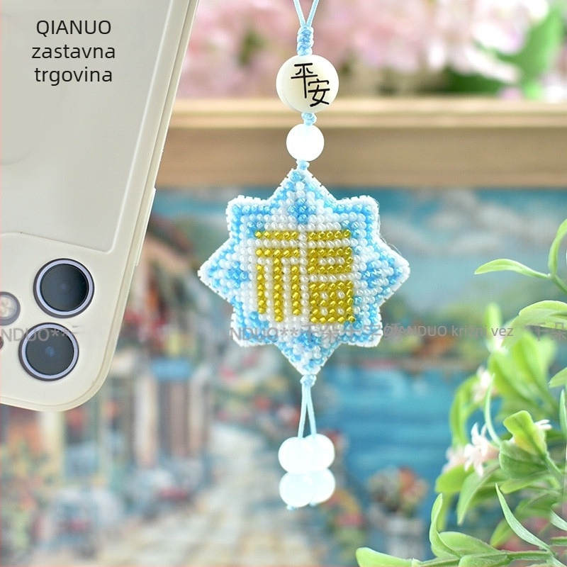 Kaiš za telefon i ključeve sa Su izvezom, ispisano križno šivanje, platneno vezenje