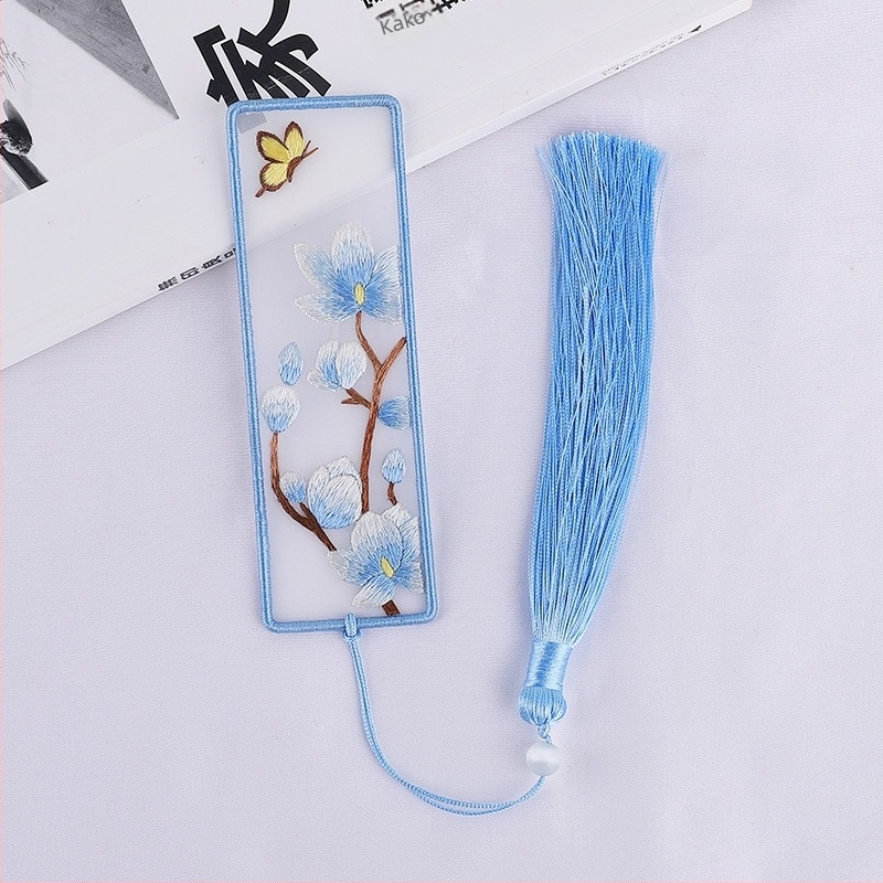 DIY set za križno šivanje: dvostruki označivač za knjigu i privjesak za auto, organza, biljni motiv