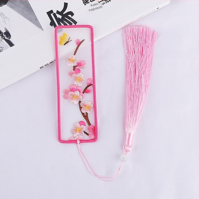 DIY set za križno šivanje: dvostruki označivač za knjigu i privjesak za auto, organza, biljni motiv