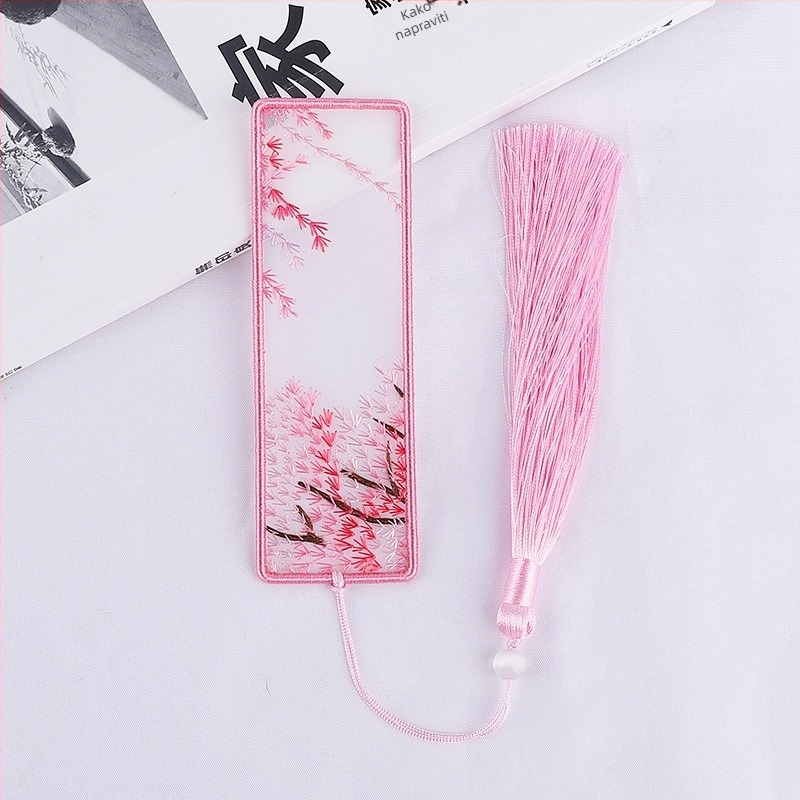 DIY set za križno šivanje: dvostruki označivač za knjigu i privjesak za auto, organza, biljni motiv