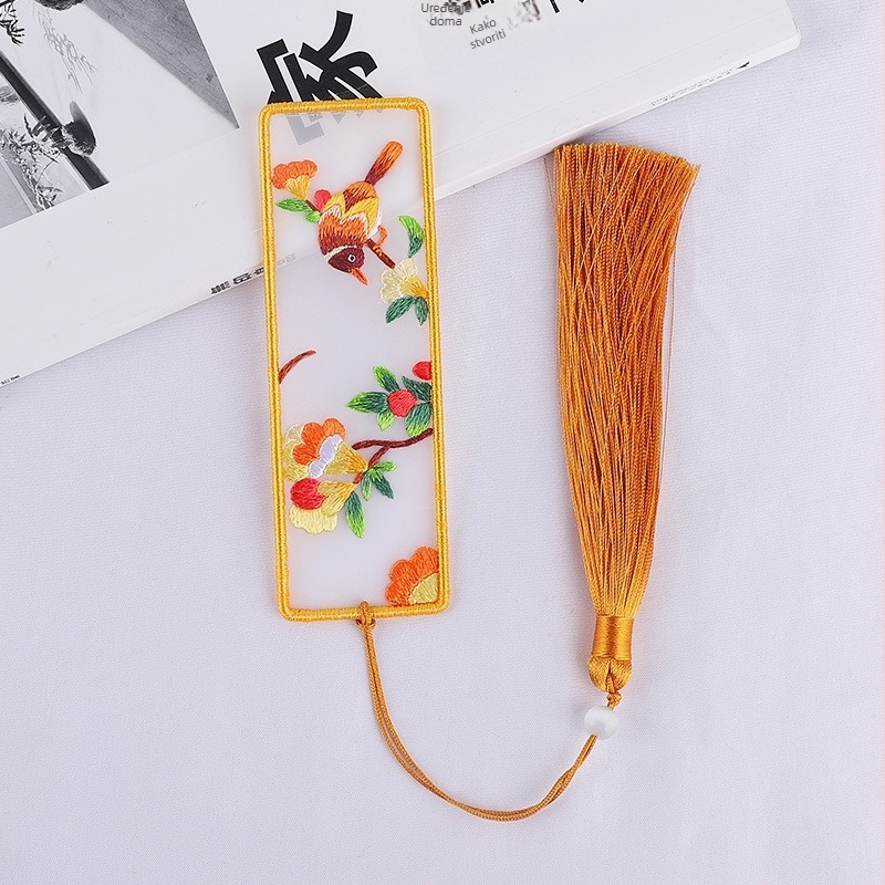 DIY set za križno šivanje: dvostruki označivač za knjigu i privjesak za auto, organza, biljni motiv