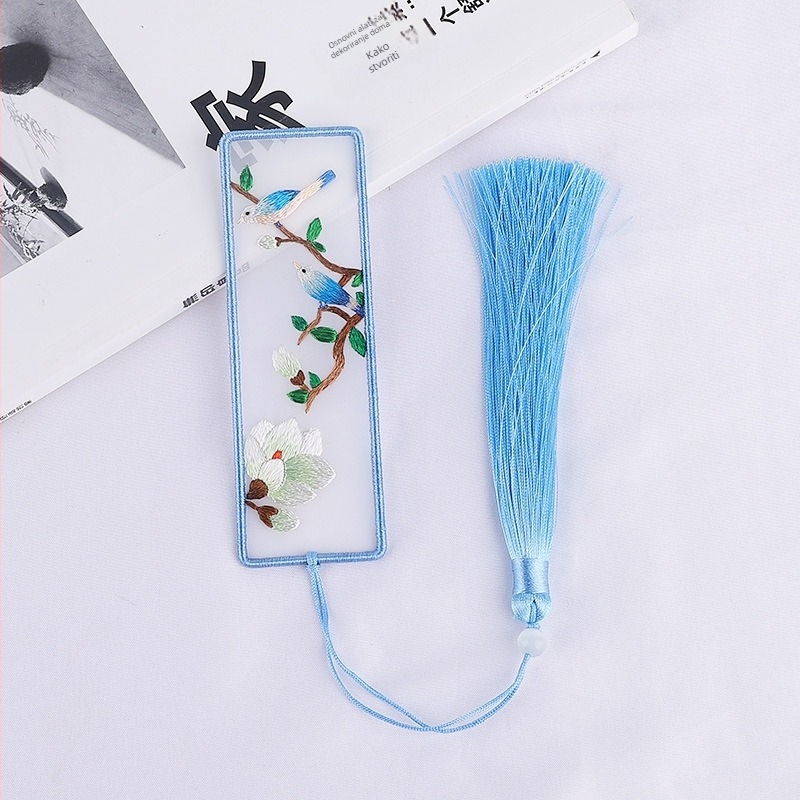 DIY set za križno šivanje: dvostruki označivač za knjigu i privjesak za auto, organza, biljni motiv