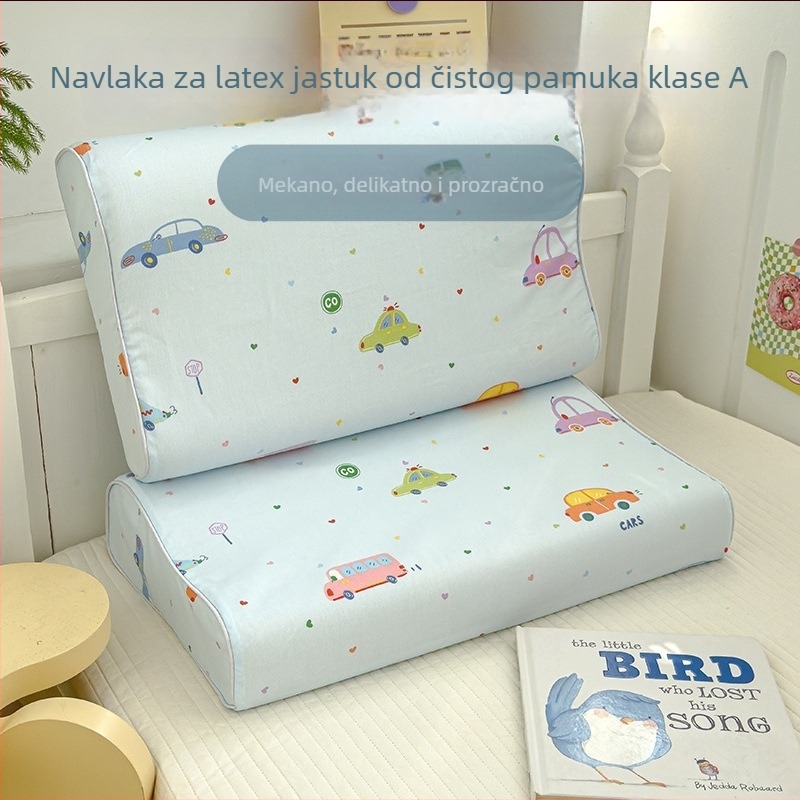 Jastučnica za latex jastuk za djecu s crtić dizajnom, 100% pamuk, veličine 30x50, 35x55, 27x44/40x60