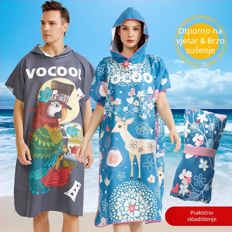 VOCOOL Kapucija-ručnik-plašt od mikrovlakana, 400–500 g, 150D, otisak, za plažu i plivanje