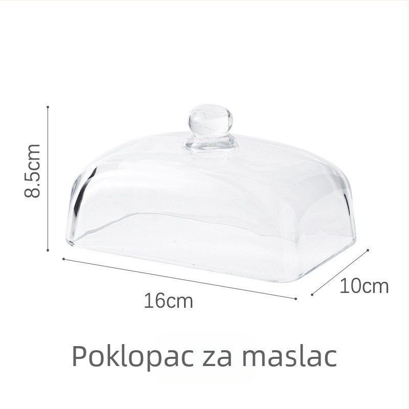 Staklena posuda za maslac i pladanj za deserte, četvrtastog oblika, moderni minimalistički stil, otpornost na toplinu stakla, mogućnost ispisa loga