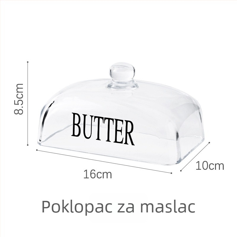 Staklena posuda za maslac i pladanj za deserte, četvrtastog oblika, moderni minimalistički stil, otpornost na toplinu stakla, mogućnost ispisa loga