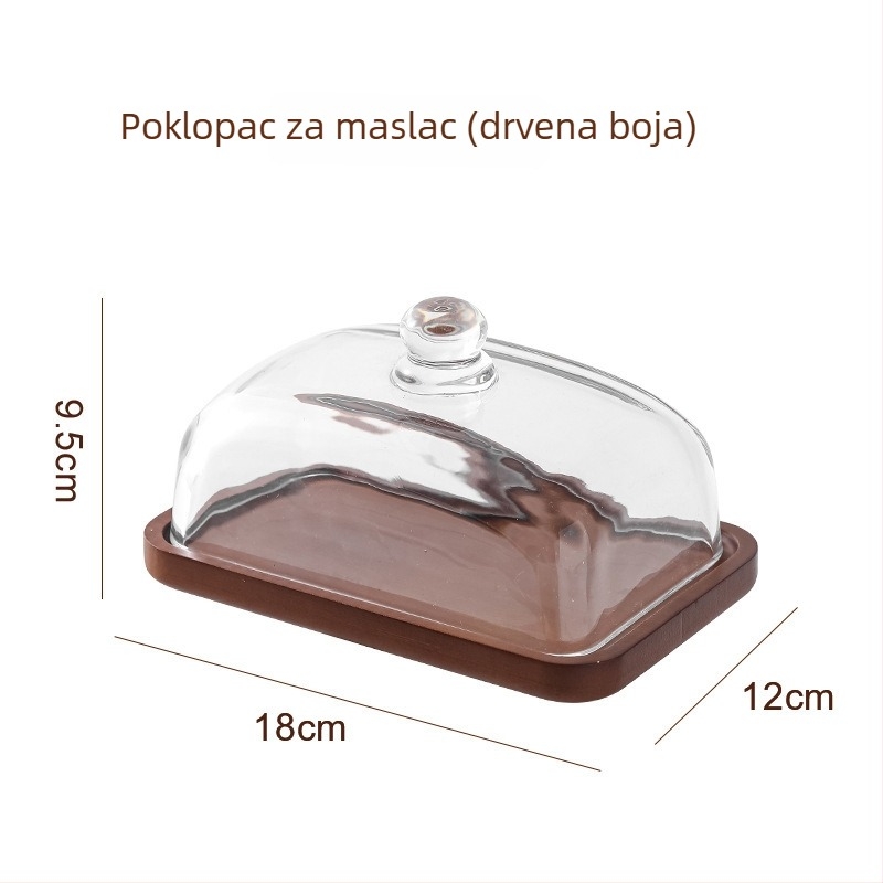 Staklena posuda za maslac i pladanj za deserte, četvrtastog oblika, moderni minimalistički stil, otpornost na toplinu stakla, mogućnost ispisa loga