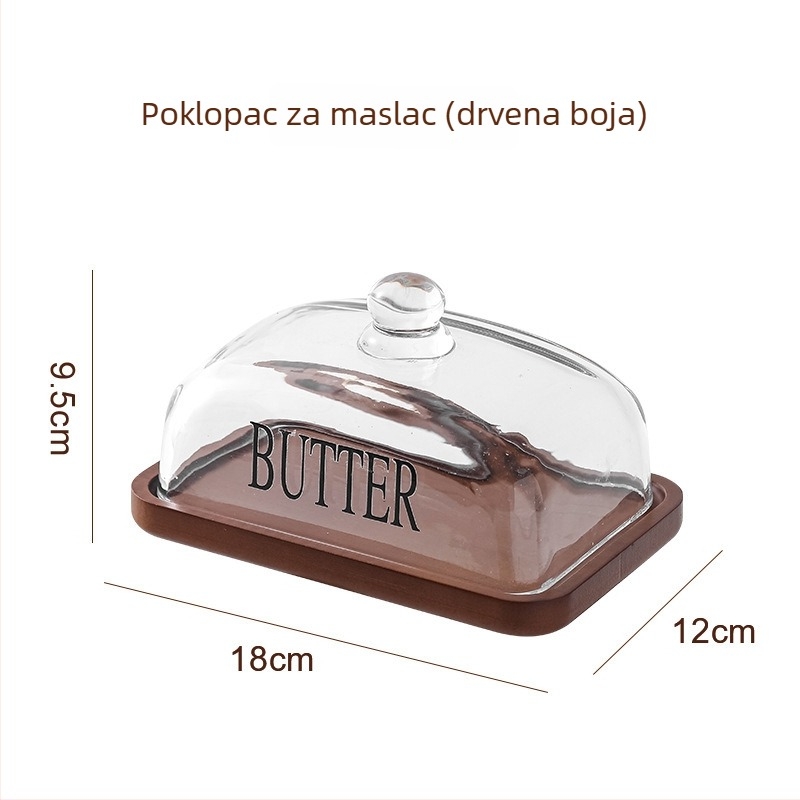 Staklena posuda za maslac i pladanj za deserte, četvrtastog oblika, moderni minimalistički stil, otpornost na toplinu stakla, mogućnost ispisa loga