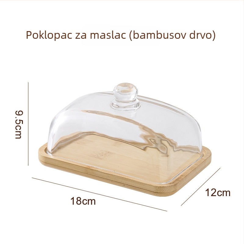 Staklena posuda za maslac i pladanj za deserte, četvrtastog oblika, moderni minimalistički stil, otpornost na toplinu stakla, mogućnost ispisa loga