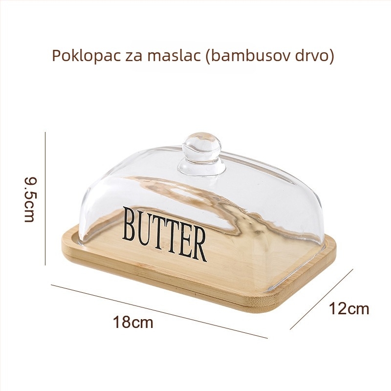 Staklena posuda za maslac i pladanj za deserte, četvrtastog oblika, moderni minimalistički stil, otpornost na toplinu stakla, mogućnost ispisa loga