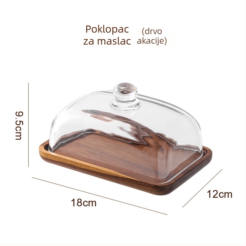 Staklena posuda za maslac i pladanj za deserte, četvrtastog oblika, moderni minimalistički stil, otpornost na toplinu stakla, mogućnost ispisa loga