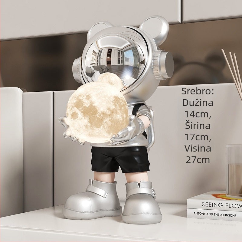 Dekorativna svemirska medvjedica s noćnim svjetlom i mjesečevim odsjajem, od smole, Berrenka, moderni minimalistički stil, poklon za dom