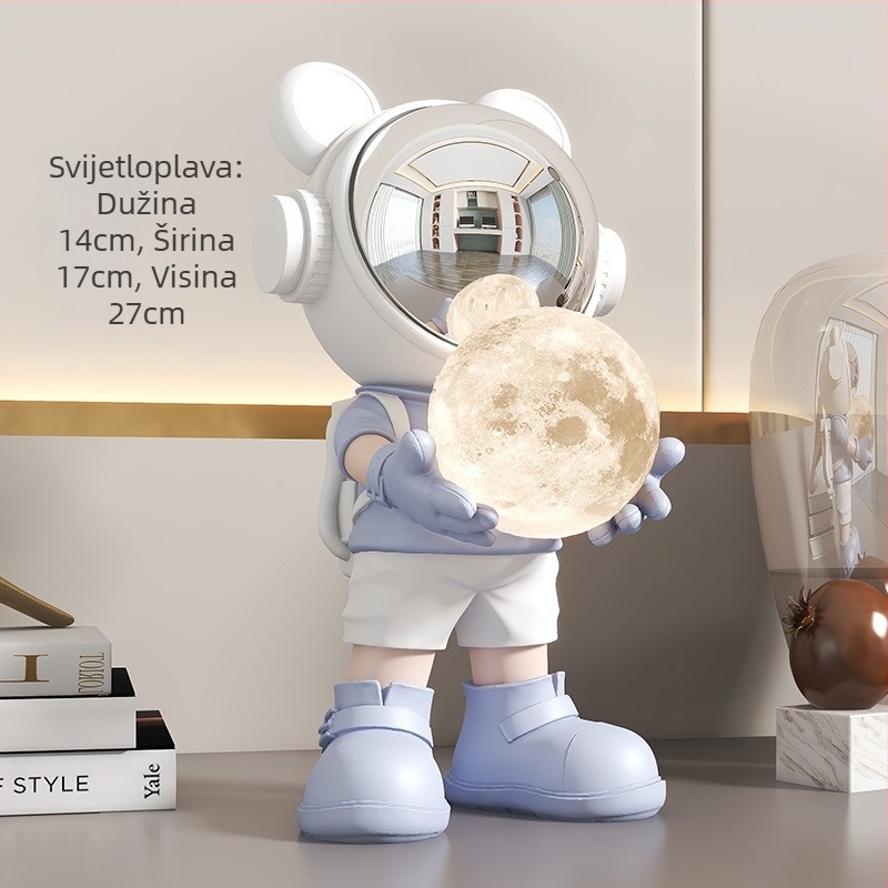 Dekorativna svemirska medvjedica s noćnim svjetlom i mjesečevim odsjajem, od smole, Berrenka, moderni minimalistički stil, poklon za dom