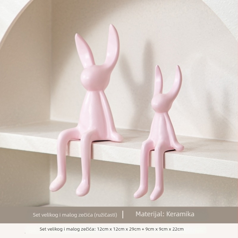Keramička figurica zeca s dugim ušima – nordijski moderni minimalistički stil, oslikana dekoracija za dnevni boravak, TV ormarić, vinska komoda i hodnik