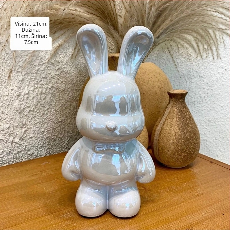 Keramički zec-pokladnica dekorativna figura za dnevni boravak — jednostavan moderni dizajn, elektroplatirani završetak, poklon za rođendan
