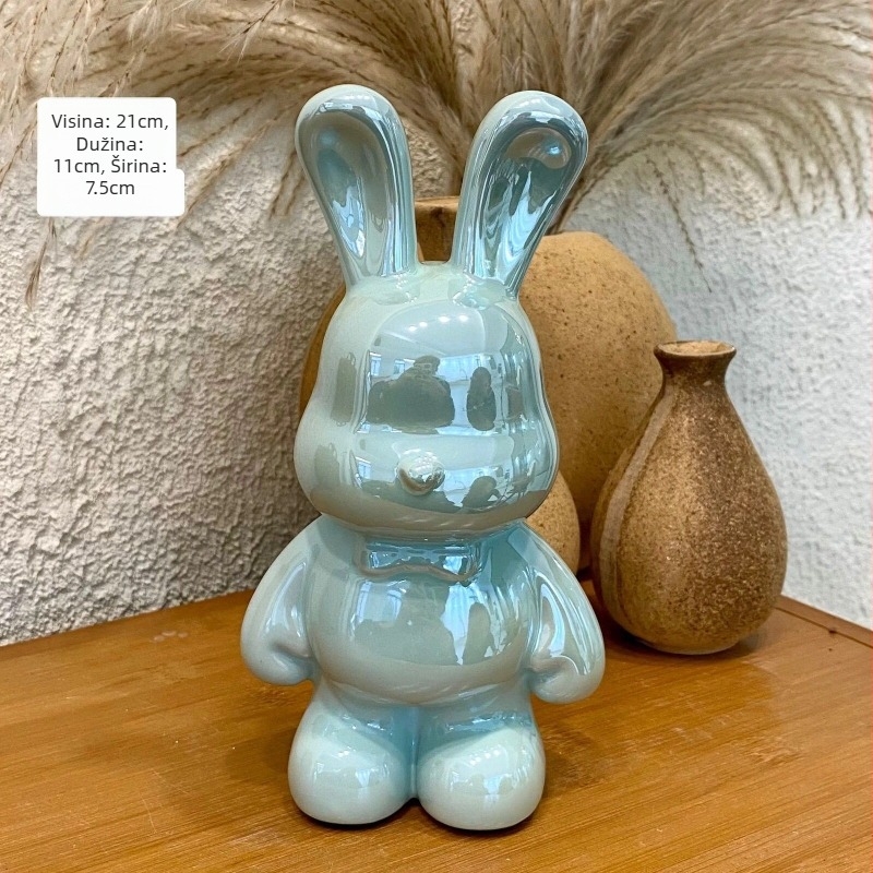 Keramički zec-pokladnica dekorativna figura za dnevni boravak — jednostavan moderni dizajn, elektroplatirani završetak, poklon za rođendan