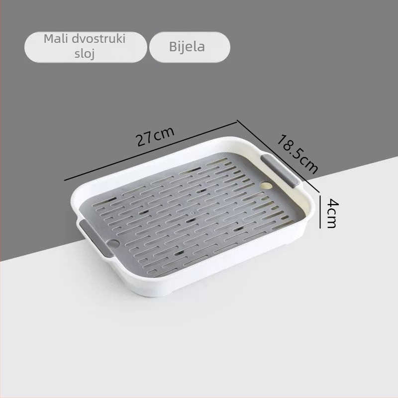 Dvostruki plastični odvlaživački pladanj — pravokutni kuhinjski spremnik za čaj, voće i šalice | Materijal: Drugo; Kategorija: Košarica za voće; Lansirano: 2023; Stil: Moderno jednostavnost; Kvaliteta: Premium