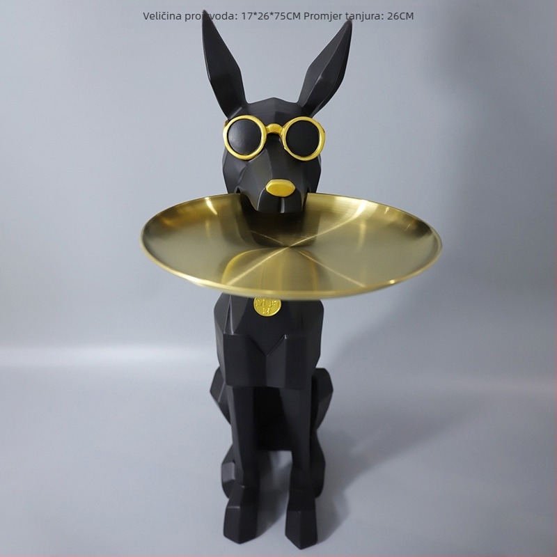 Doberman dekorativna figura na podnosu s naočalama; Materijal: sintetska smola; Težina: 4,5 kg