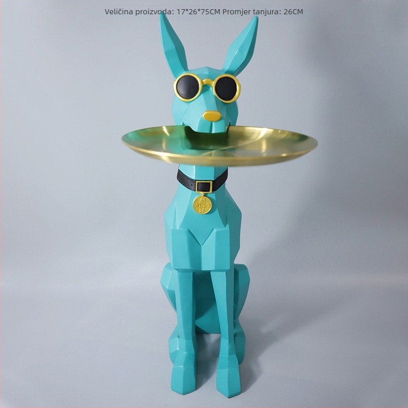 Doberman dekorativna figura na podnosu s naočalama; Materijal: sintetska smola; Težina: 4,5 kg