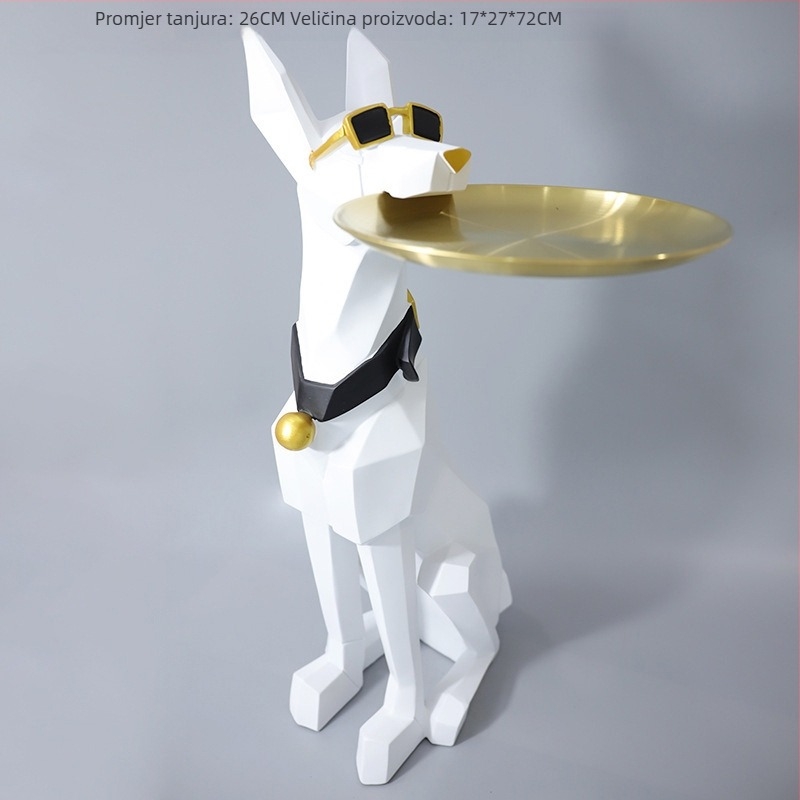 Doberman dekorativna figura na podnosu s naočalama; Materijal: sintetska smola; Težina: 4,5 kg