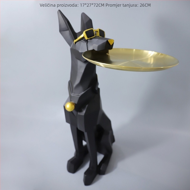 Doberman dekorativna figura na podnosu s naočalama; Materijal: sintetska smola; Težina: 4,5 kg