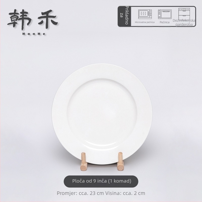 Han He porculanski kružni tanjur, mikrovalna siguran, glazura pahulja snijega, moderni minimalistički stil,Hotelsko/restoransko posuđe