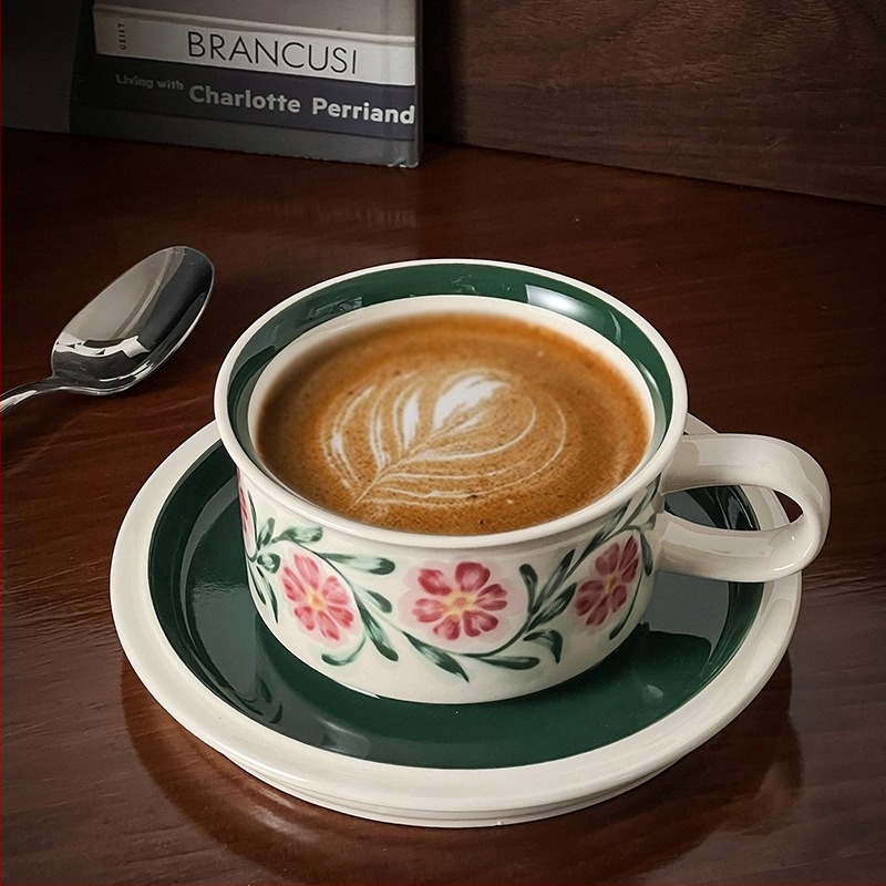 Set za kavu s keramike, ručno oslikani cvjetni motiv, retro stil, uzorci: tulipani, ljiljani, morski suncokret, mogućnost prilagođavanja