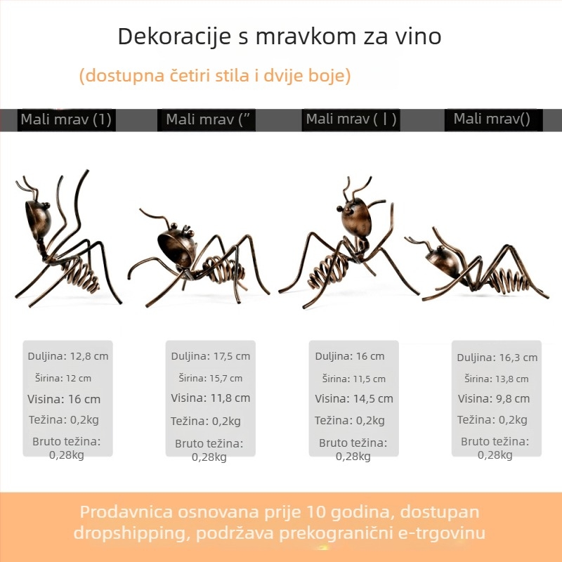 Željezni stalak za vino s crtanim mrav motivom, za kućnu i bar dekoraciju