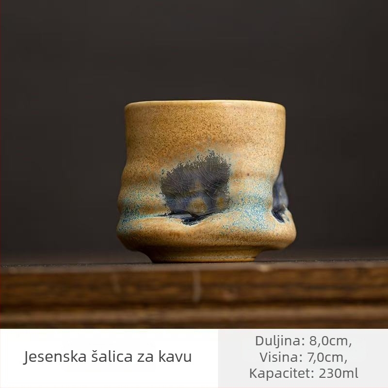Šalica za kavu od stoneware, ručno izrađena keramika s plisiranim nepravilnim oblikom, pećna glazura, težina 230 g, marka Mingjiang Haoyi, prilagodba dostupna, moguć tiskanje logotipa.