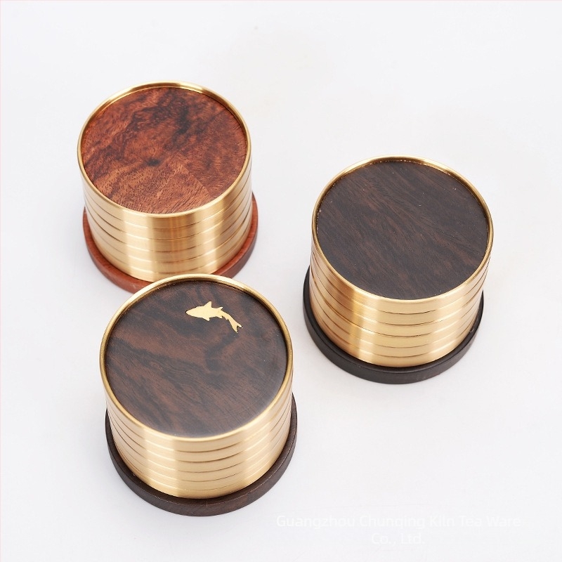 Podmetač za čašu od drveta s bakreno-drvnim hibridom – masivno drvo, Rosewood i Ebony