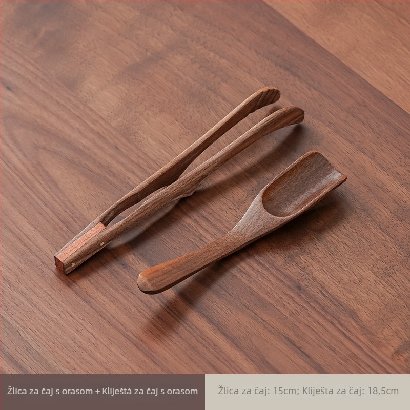 Žličica za čaj od orahovog drva s alatom za izvlačenje listova čaja i mjernom funkcijom, visokokvalitetan dodatak za čaj u kineskom stilu