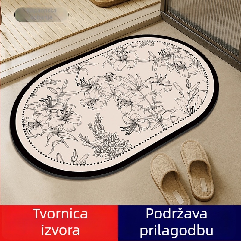 Podložka za kupaonicu od diatomskog gline – četverokutna, protuklizna, reljefna i strojno tkanа, ručno pranje, prilagodljivi uzorci tiskom i UV prijenos logotipa