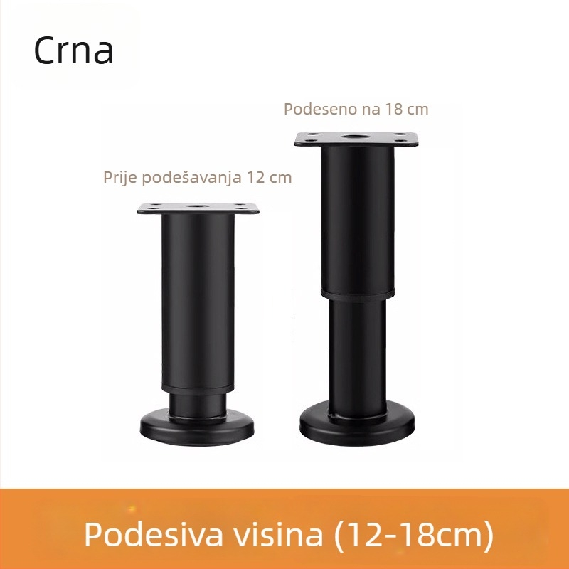 Velika teleskopska noga s bazom za namještaj — pogodna za krevet, ormar, TV komodu i čajnu stol; Materijal: hladno valjani čelik; Stil: moderni minimalistički; Proizvodnja: otiskivanje/brušenje/poliranje