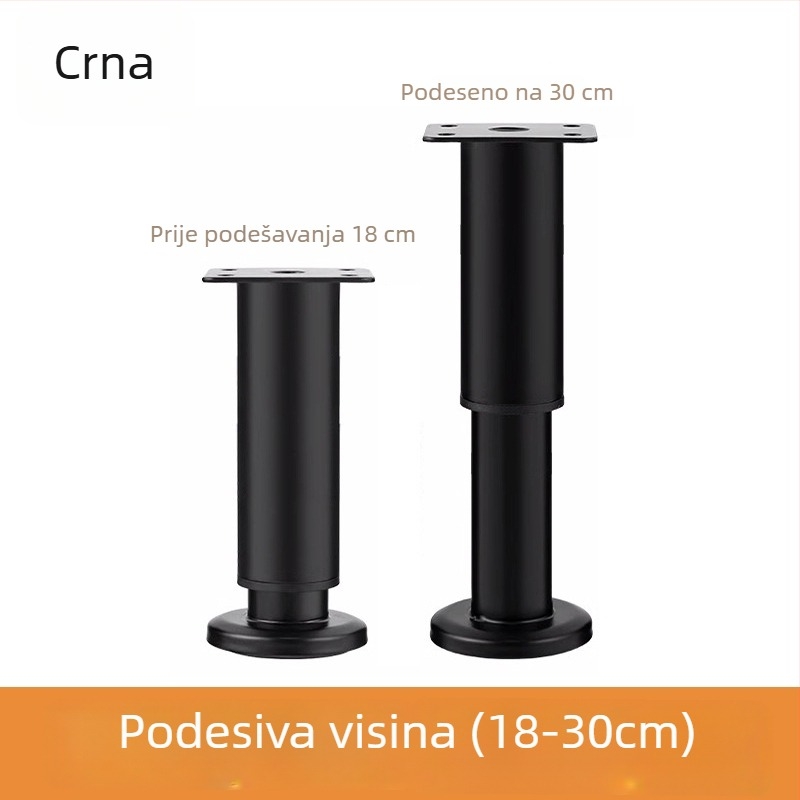 Velika teleskopska noga s bazom za namještaj — pogodna za krevet, ormar, TV komodu i čajnu stol; Materijal: hladno valjani čelik; Stil: moderni minimalistički; Proizvodnja: otiskivanje/brušenje/poliranje