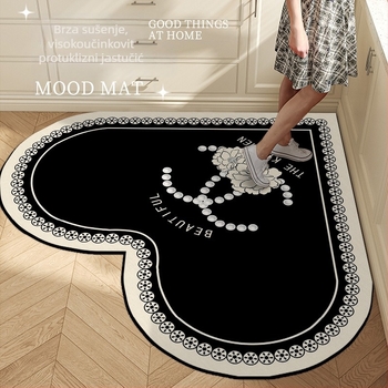 Prostirka kuhinjskog srcolikog oblika s prugastim uzorkom, od poliesterskog vlakna, tisak, strojno pranje, pogodna za blagovaonu, kuhinju, kupaonu, ulaz, balkon, lagan luksuzan stil