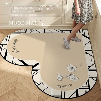 Prostirka kuhinjskog srcolikog oblika s prugastim uzorkom, od poliesterskog vlakna, tisak, strojno pranje, pogodna za blagovaonu, kuhinju, kupaonu, ulaz, balkon, lagan luksuzan stil