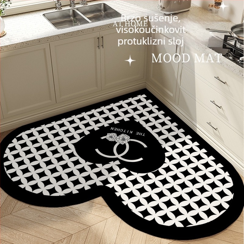 Prostirka kuhinjskog srcolikog oblika s prugastim uzorkom, od poliesterskog vlakna, tisak, strojno pranje, pogodna za blagovaonu, kuhinju, kupaonu, ulaz, balkon, lagan luksuzan stil